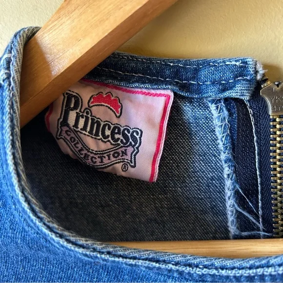 Vintage 90’s Princess Collection Denim Fringe Patchwork Dress Girls Size S 7/8 - Picture 4 of 11